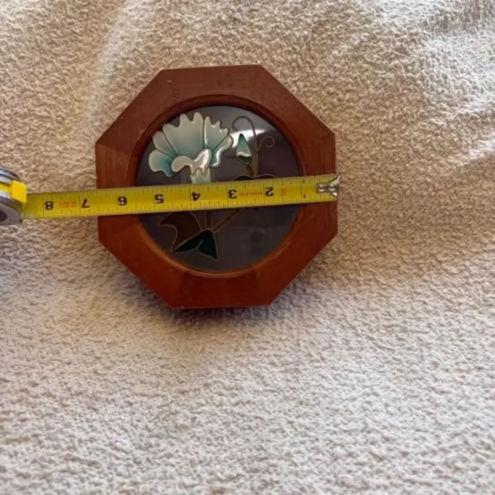 Octagonal Wooden Jewelry Box with Floral Glass Top